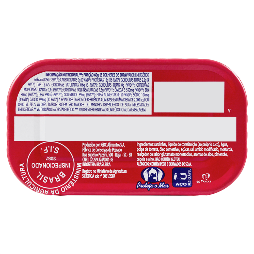 88 Sardinhas Ao Molho De Tomate 125G-Un/1