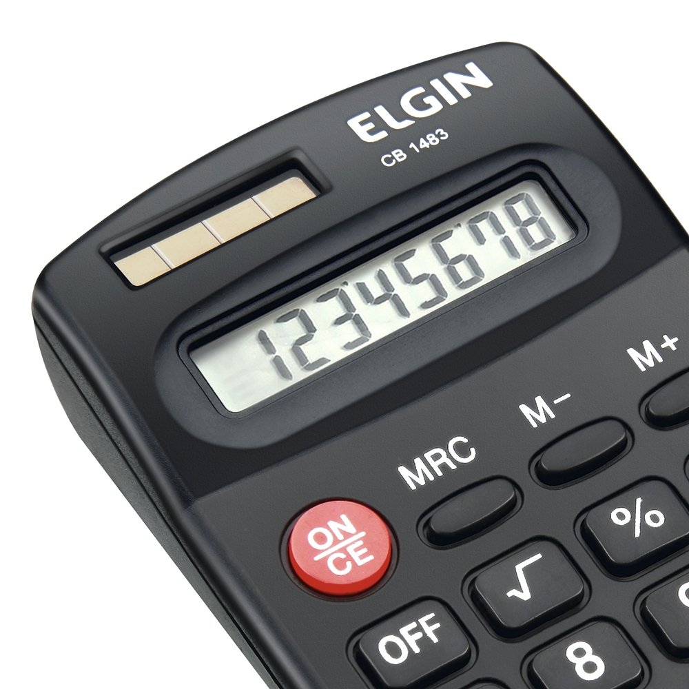 Calculadora de Bolso Elgin CB1483 8 Dígitos, 4 Operações e Memória Solar/Bateria