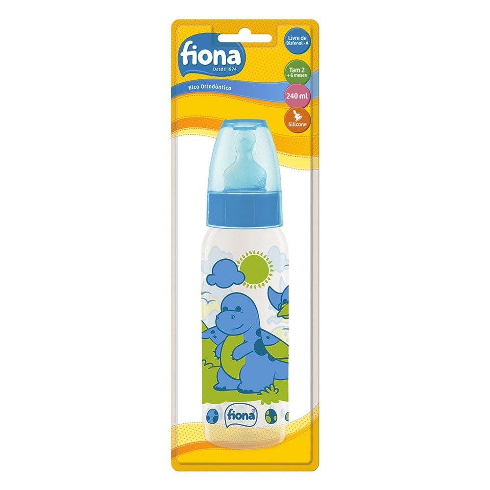 Mamadeira Fiona Desenhos com Bico de Silicone Azul 240ml