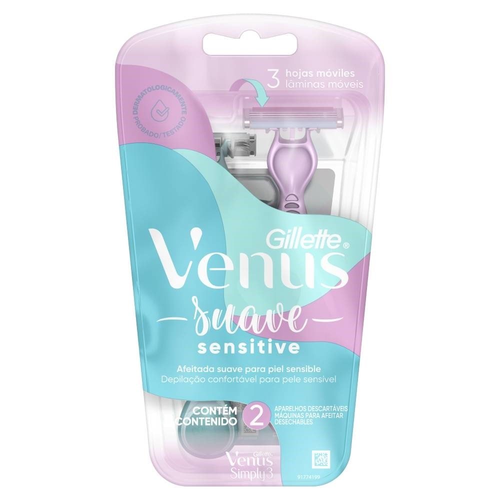 Aparelho de Depilação  Gillette Venus Sensitive 3 Feminino Descartável - Embalagem com 2 Unidades