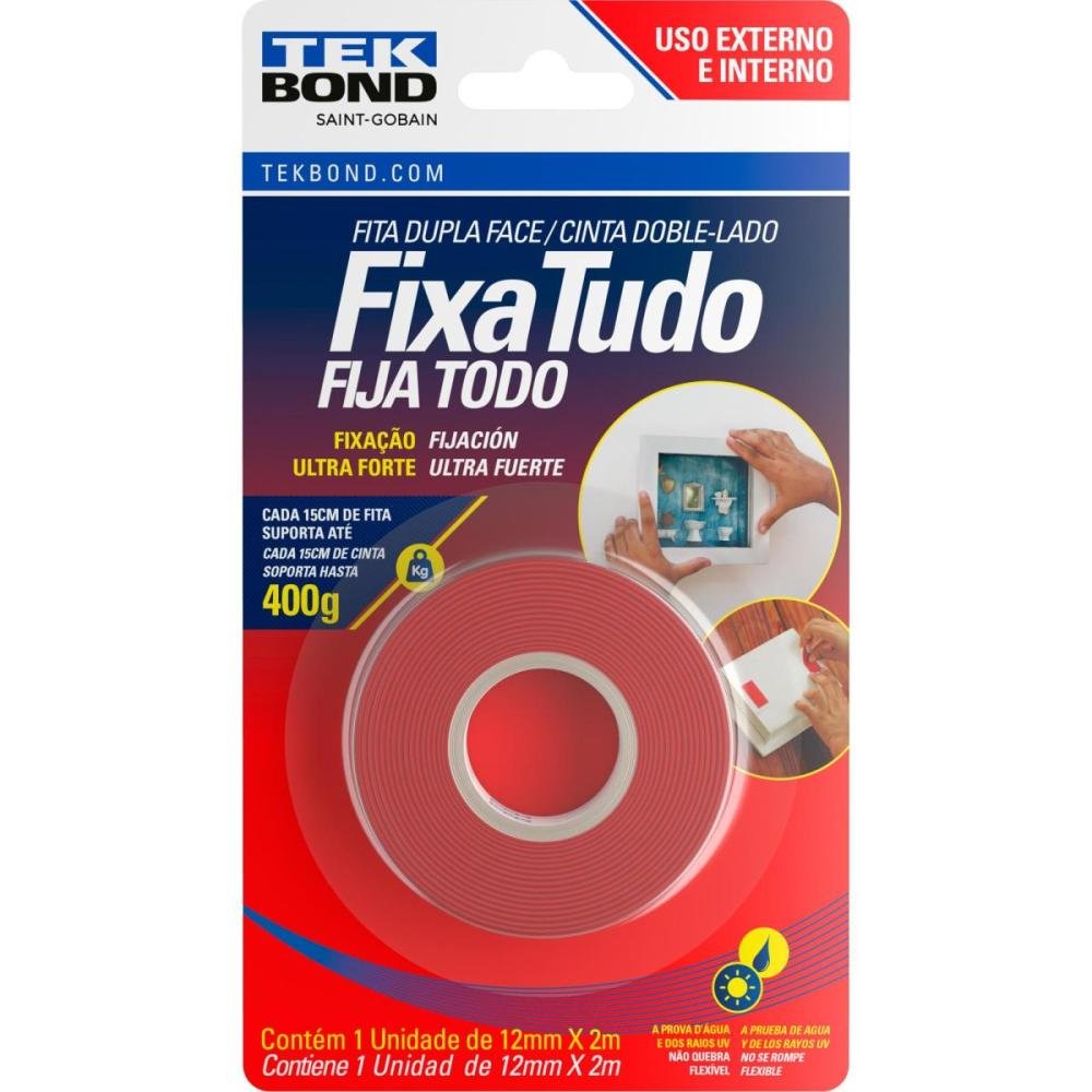 Fita Acrílica Uso Externo Fixa Tudo 12mm x 2m Tekbond