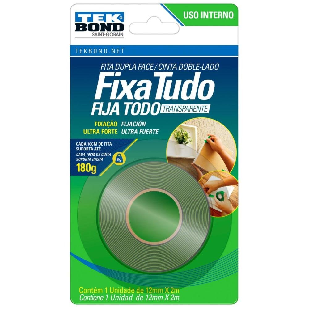 Fita Acrílica Uso Interno Fixa Tudo 12mm x 2m Blister Tekbond