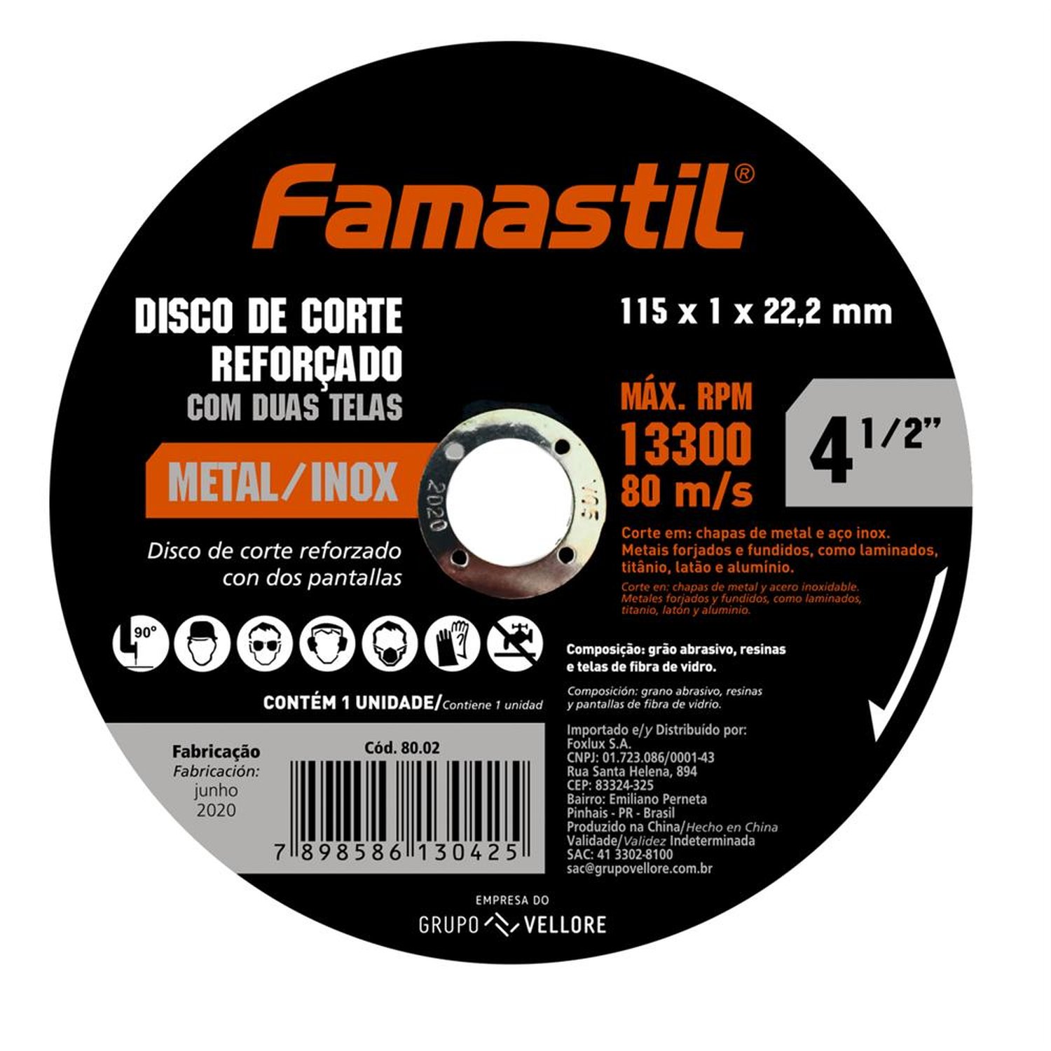 Disco De Corte Metal 4.1/2 115Mm X 1.6 Famastil