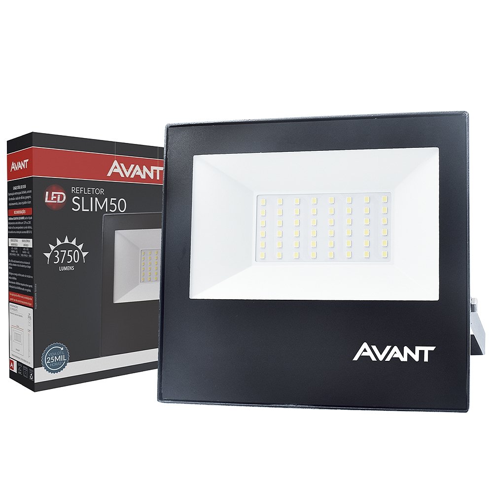 Refletor Avant LED 50W, Slim 6,5k, 3750 Lumens, Preto