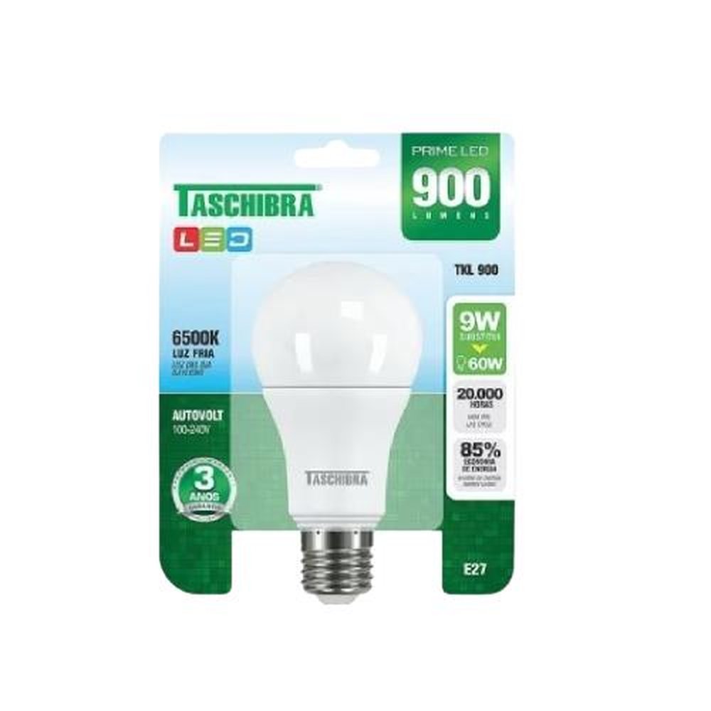 Lâmpada Led Taschibra A60 9W 803 Lúmens Bivolt Branca 6500K 25000H Horas E27 Importada
