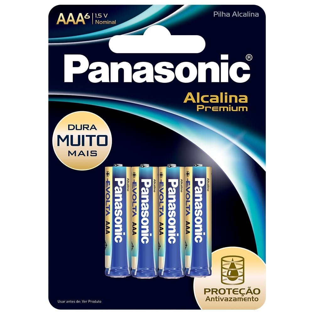 Pilha Panasonic Alcalina Premium AAA Palito Com 6 Unidades