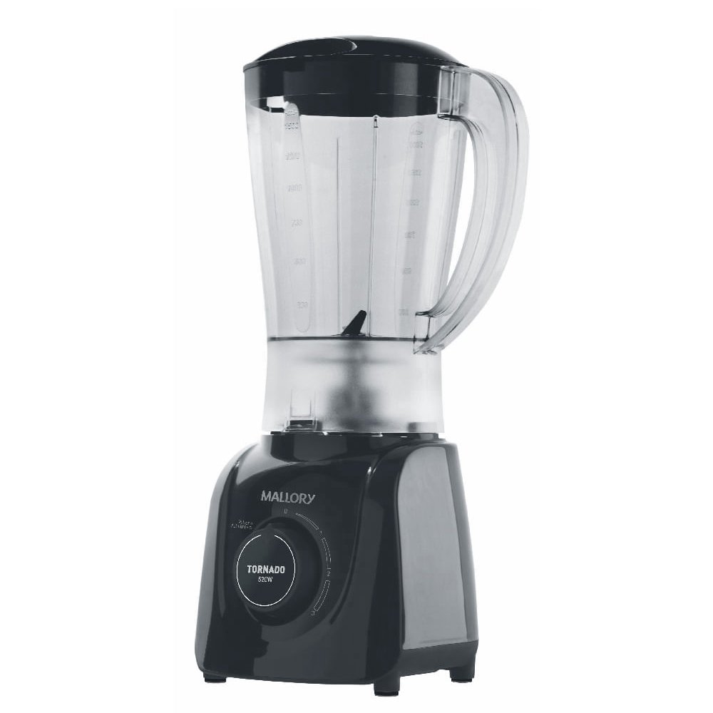 Liquidificador Mallory Tornado - Copo de Plástico, 3 Velocidades + Pulsar, 520W, Preto, 110V
