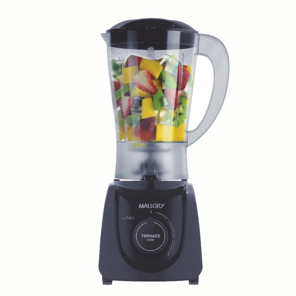 Liquidificador Mallory Tornado - Copo de Plástico, 3 Velocidades + Pulsar, 520W, Preto, 110V
