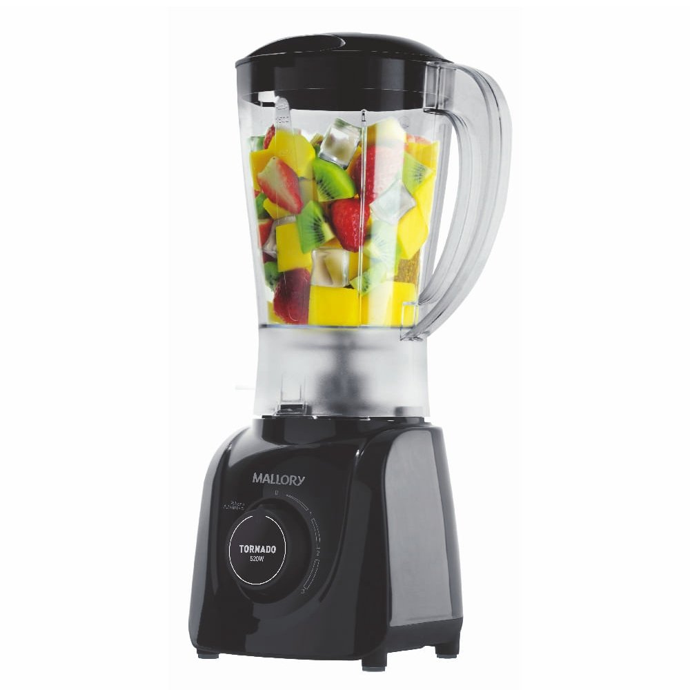Liquidificador Mallory Tornado - Copo de Plástico, 3 Velocidades + Pulsar, 520W, Preto, 110V