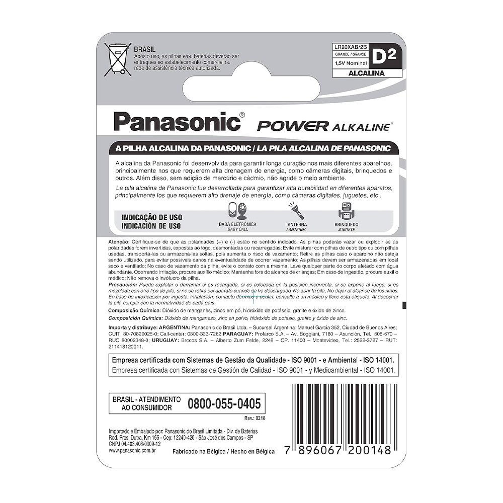 Pilha Panasonic LR20XAB/2B Alcalina Grande AA 2x1