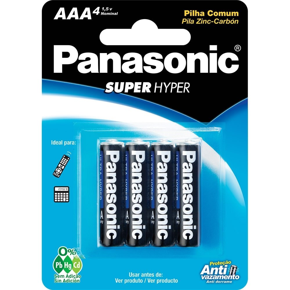 Pilha Panasonic Palito Comum R03UAL Cartela - Embalagem Com 4 Unidades