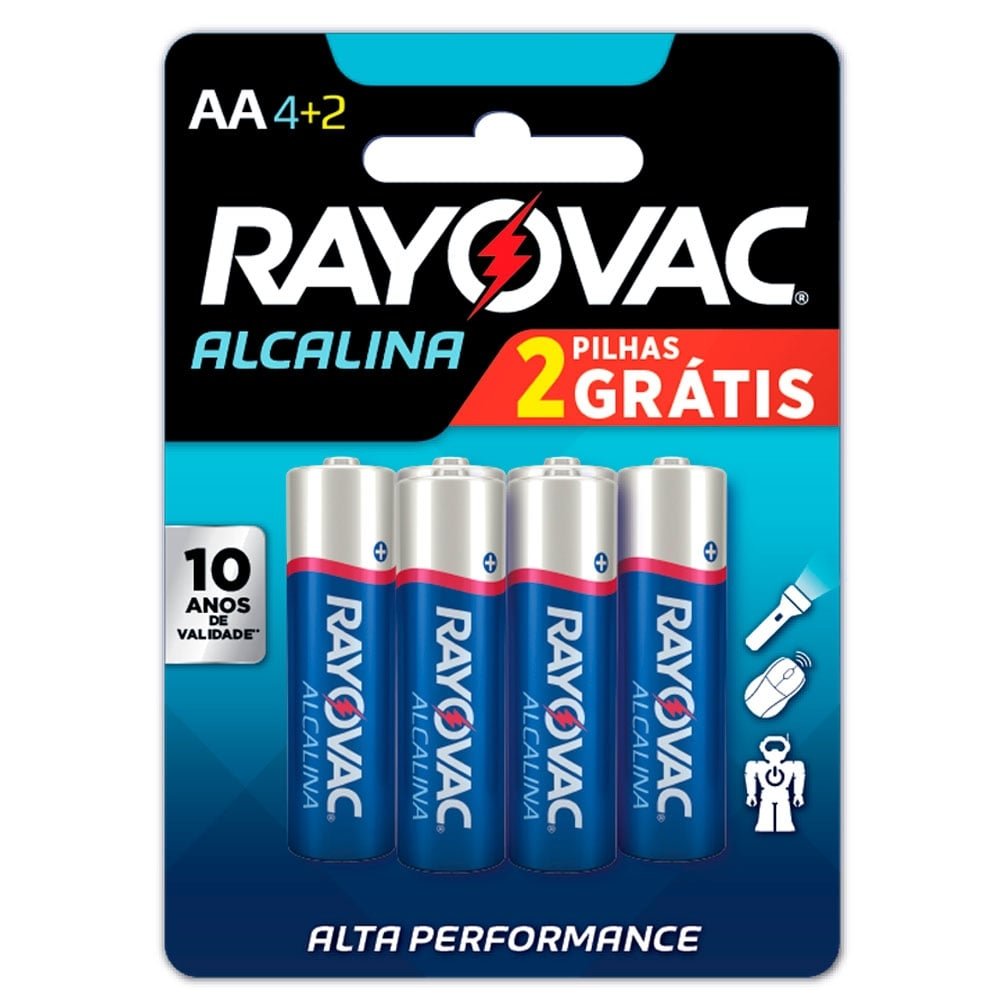 Pilha Rayovac Alcalina Aa6 20871 Leve 6 Pague 4 - Embalagem c/ 6 unidades