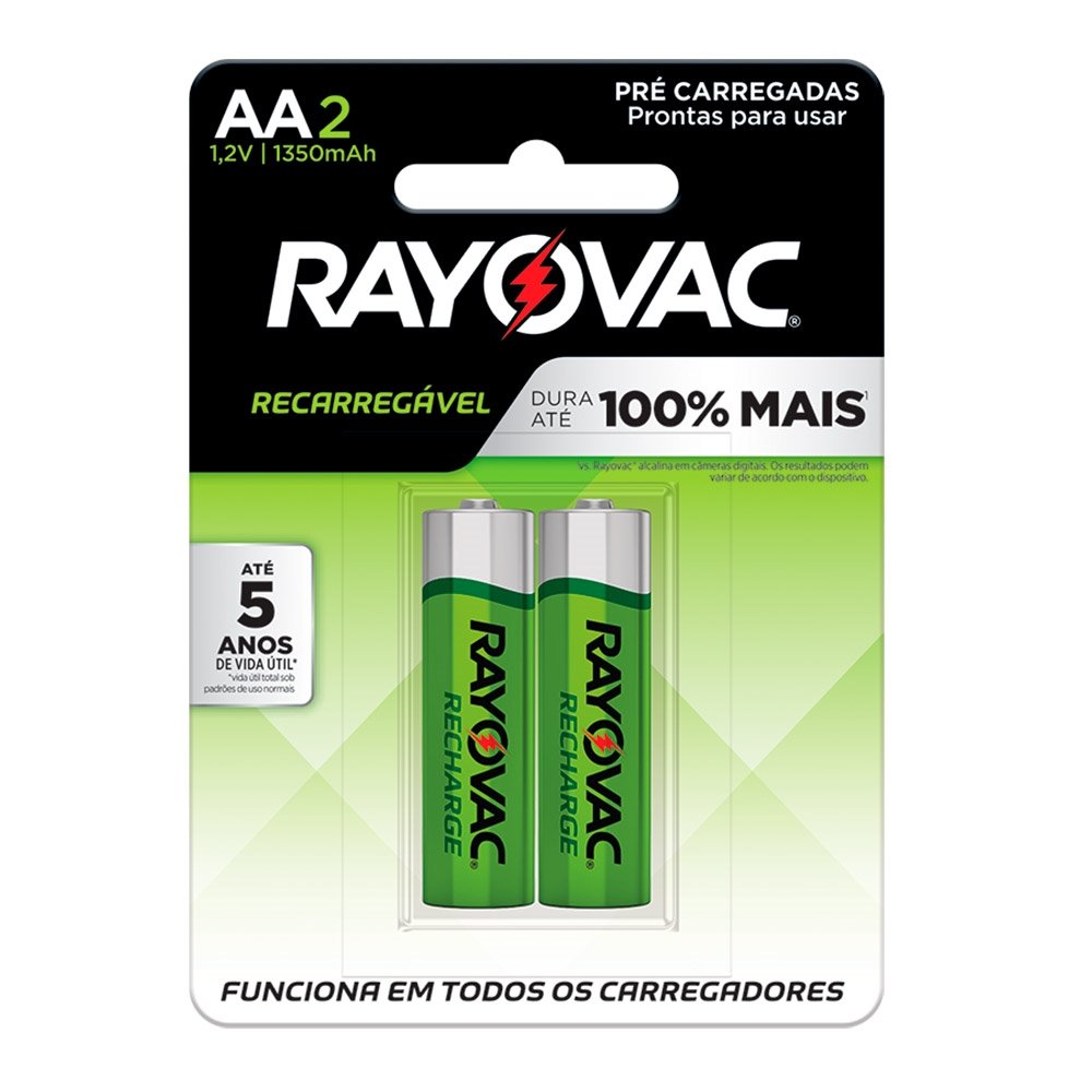 Pilha Rayovac Recarregável AA Pequena Embalagem com 2 Unidades