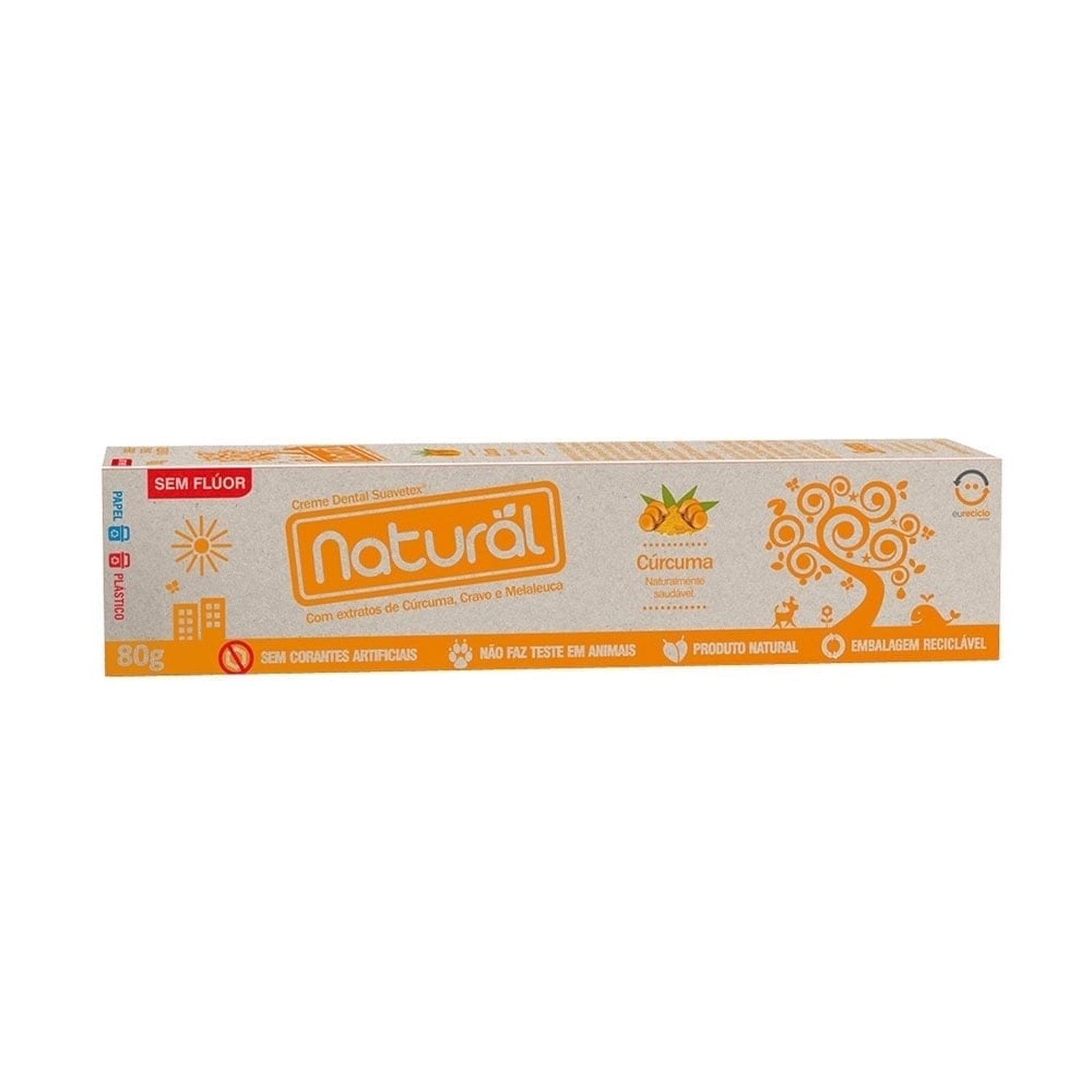 Creme Dental Orgânico Natural Com Extratos de Cúrcuma, Cravo e Melaleuca 80g