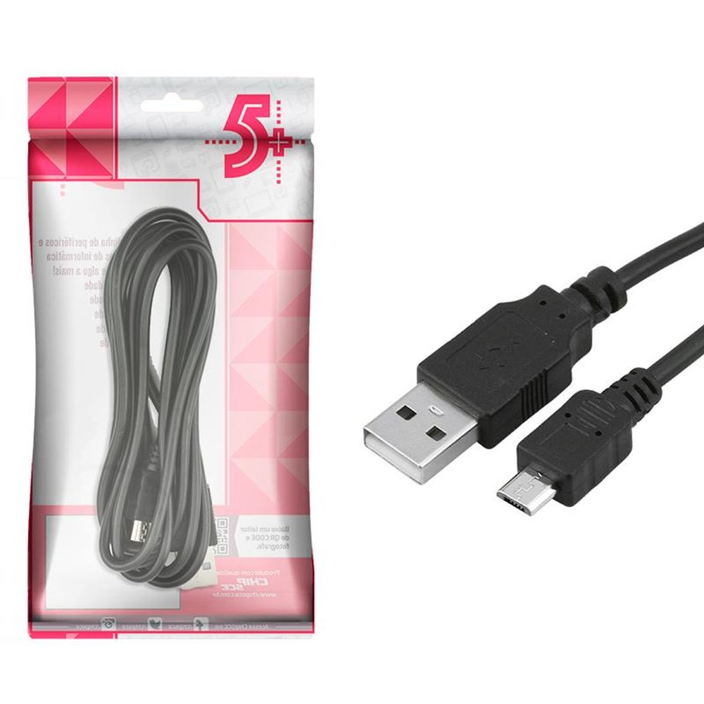 Cabo USB 2.0 - USB-A Macho + Micro USB (V8) 2.0 - 1.8m - Preto