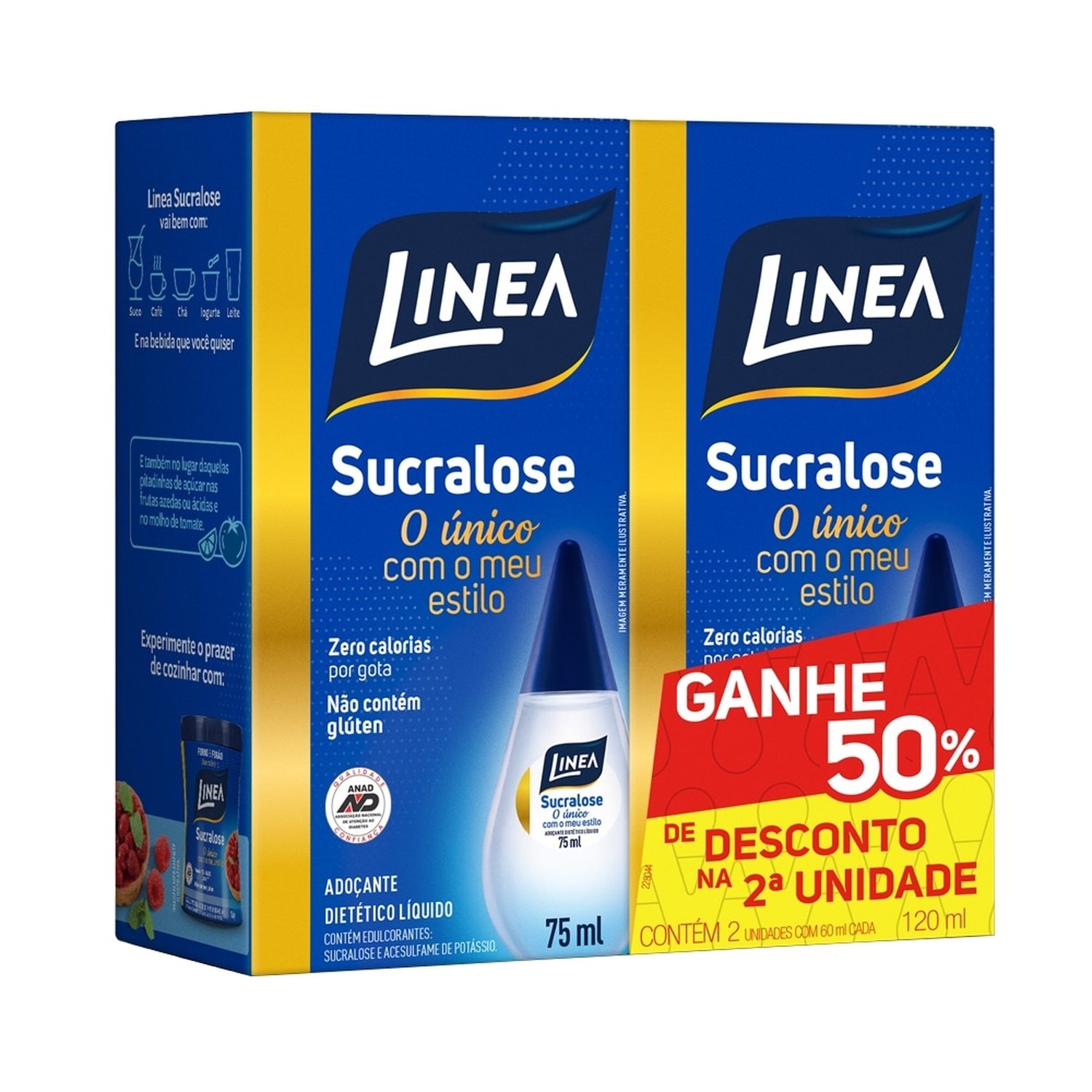 Adoçante Linea Sucralose Líquido 75ml 50% Desconto na Segunda Unidade - Embalagem com 2 Unidades