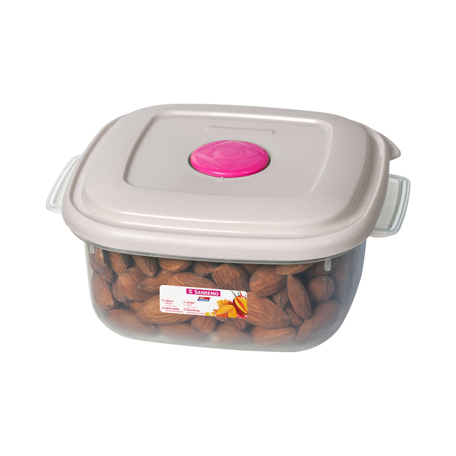 Pote Quadrado Baixo Plastico Sanremo 480ml Acai e Bege