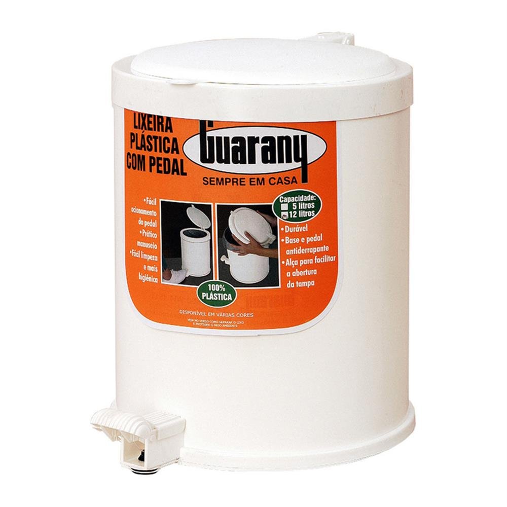Lixeira 12,0L Plastica C/Pedal Branca Guarani