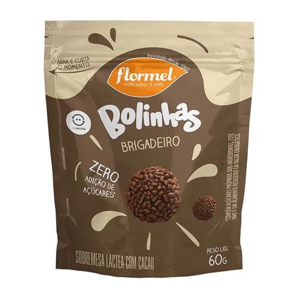 Bolinhas de Brigadeiro, com Cacau flormel, Zero Açúcar - 60g