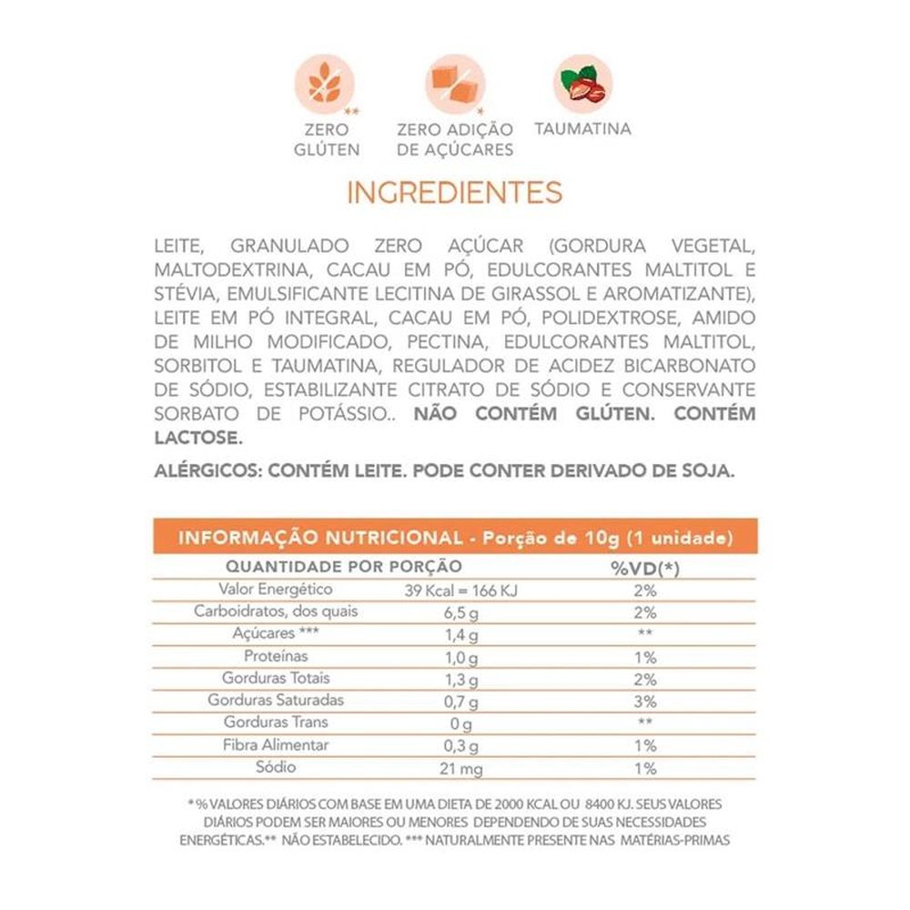 Bolinhas de Brigadeiro, com Cacau flormel, Zero Açúcar - 60g