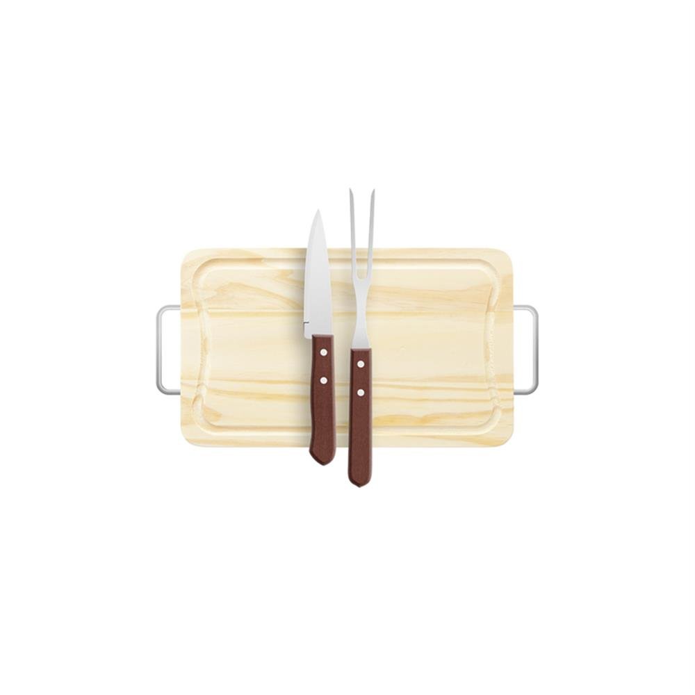 Jogo Churrasco 35x21cm 3 peças Médio (tábua c/cabo, faca, garfo) Stolf