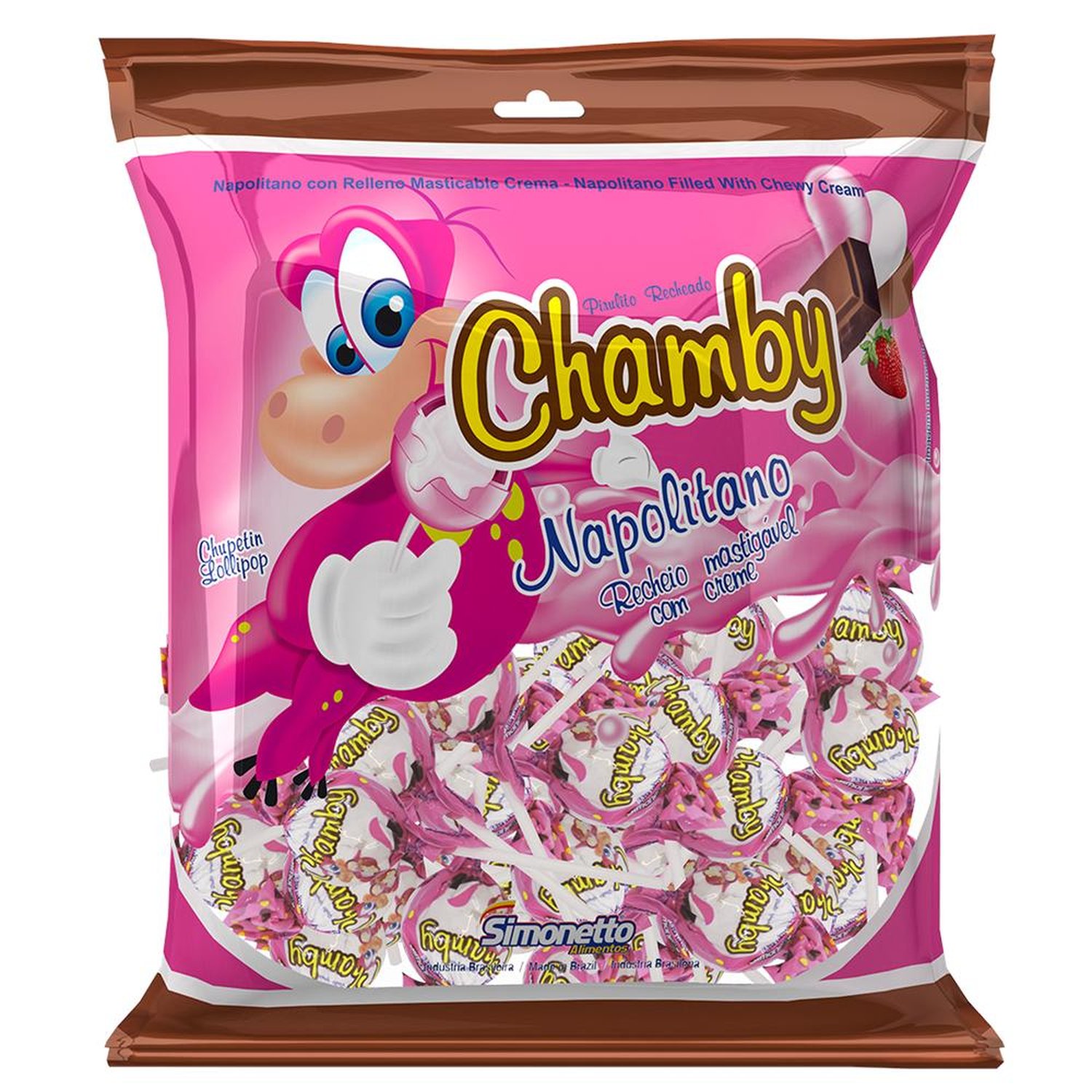 Pirulito Chamby Pop Napolitano 432g (caixa com 20 pacotes)