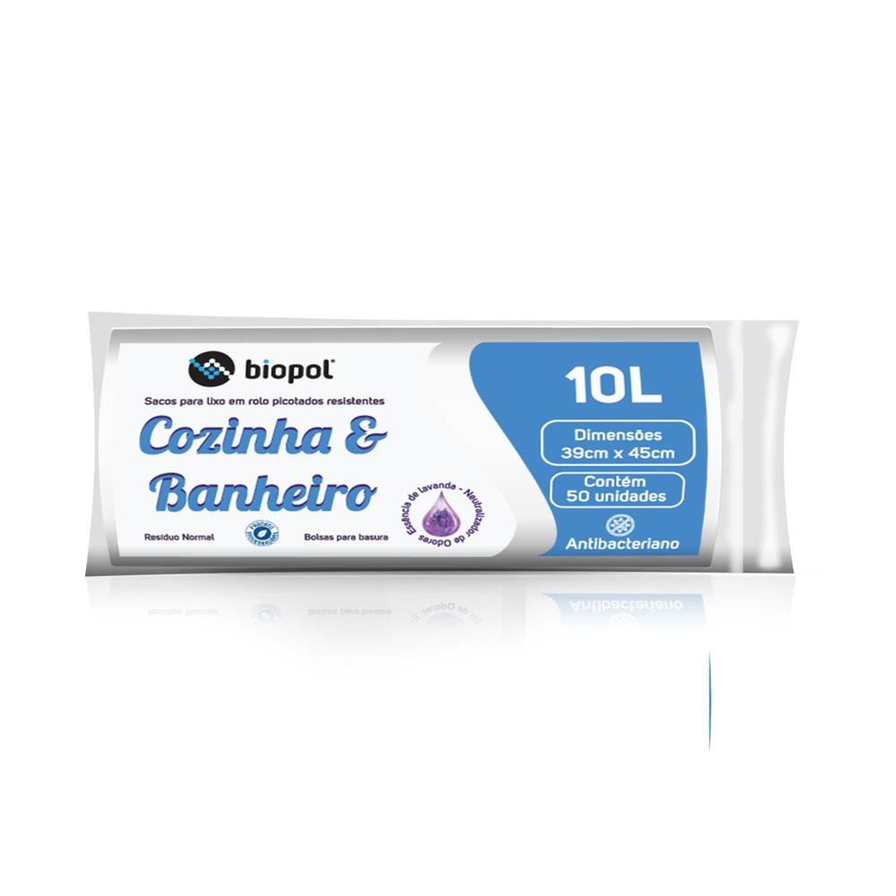 Saco Para Lixo Rolo Bio Lar Branco Banheiro e Cozinha 10L 39x45cm com 50 Unidades