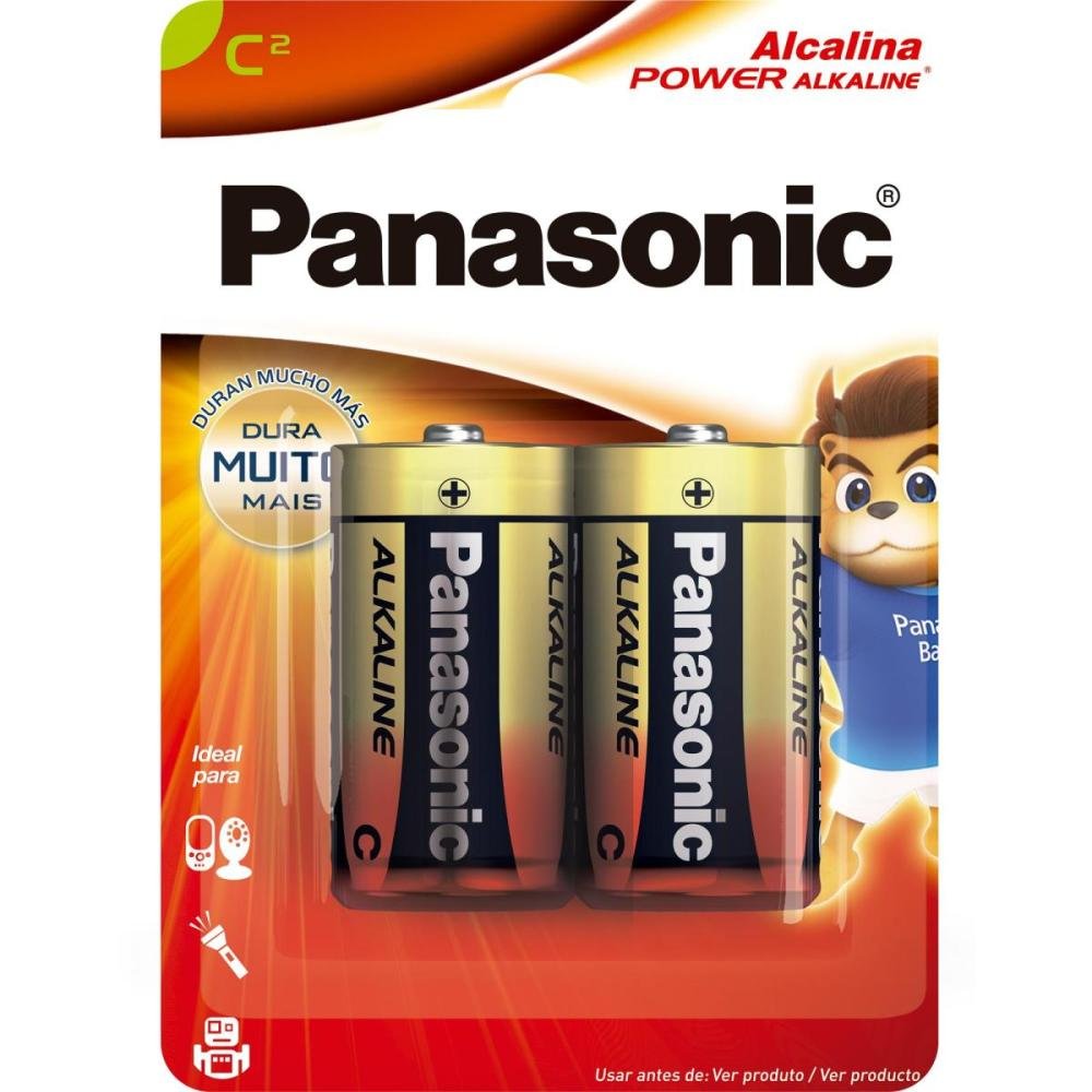 Pilha Alcalina 1,5V C Panasonic - Cartela com 2 pilhas