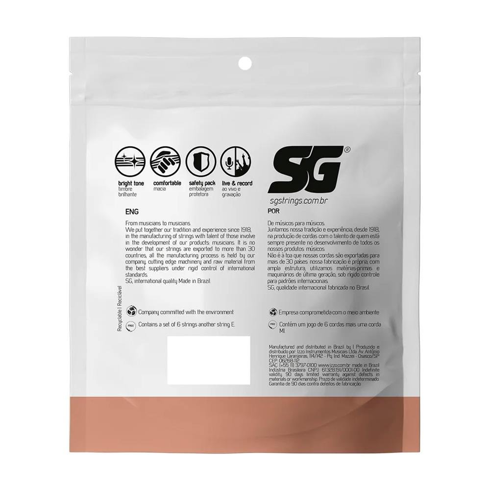 Encordoamento P/violão Nylon Bronze 65/35 Prata C/bolinha Tensão Média Sg 0.028