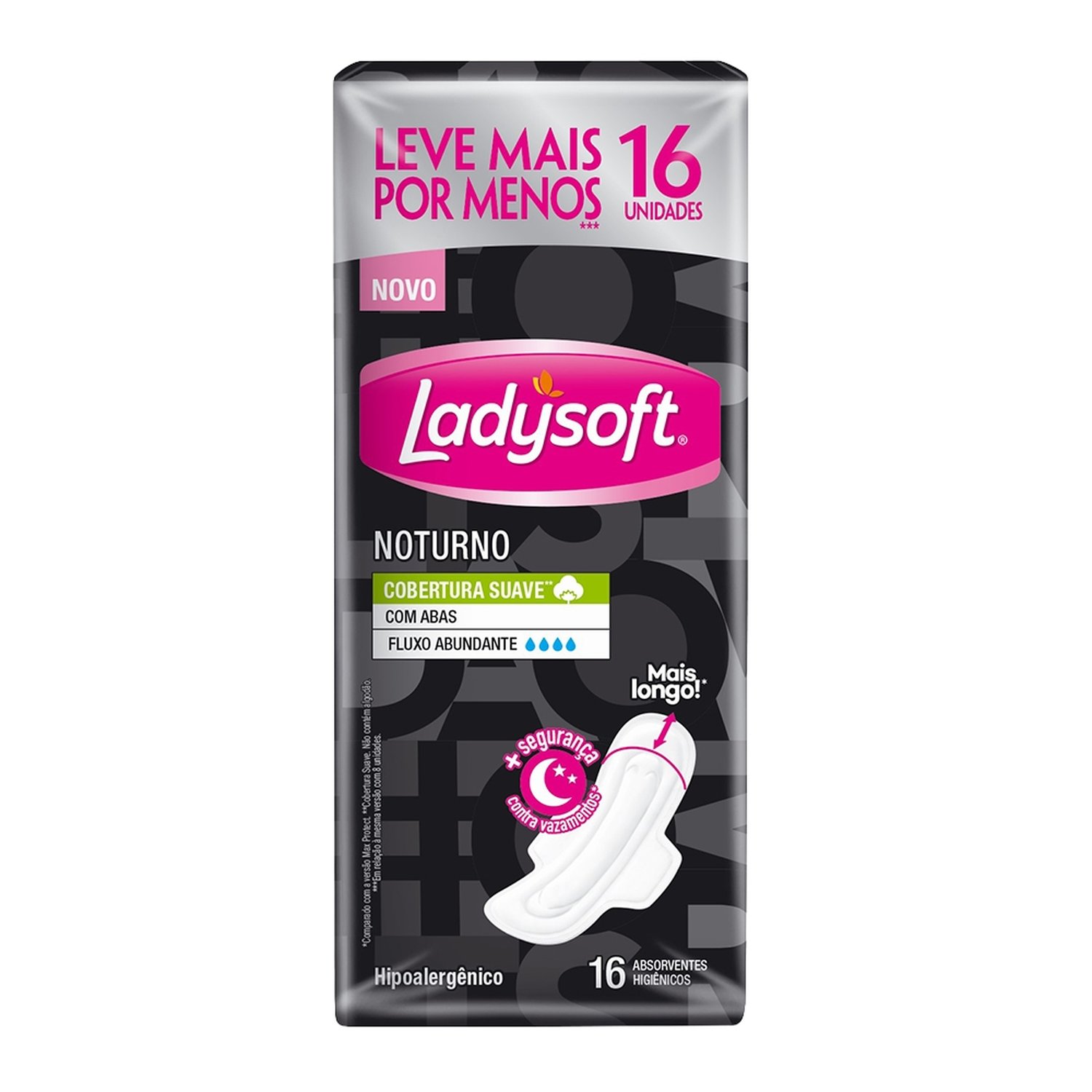 Absorvente Ladysoft Noturno Suave com Abas - Embalagem com 16 Unidades