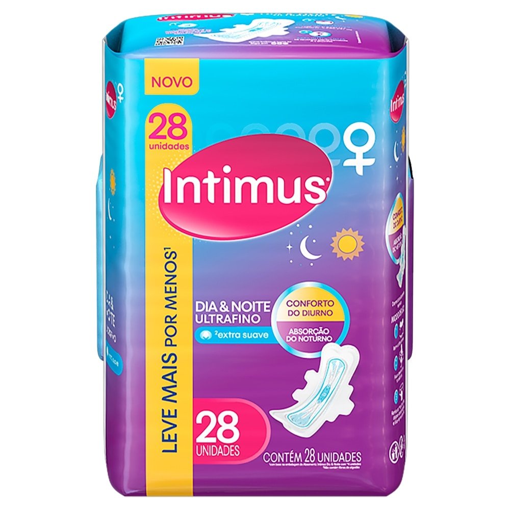 Absorvente Intimus Dia e Noite Ultrafino Extra Suave - sem Abas, Leve Mais Pague Menos, 28 Unidades