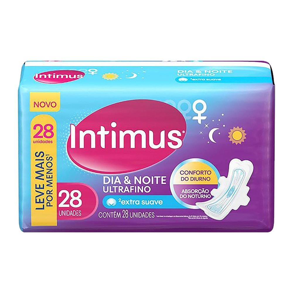 Absorvente Intimus Dia e Noite Ultrafino Extra Suave - sem Abas, Leve Mais Pague Menos, 28 Unidades