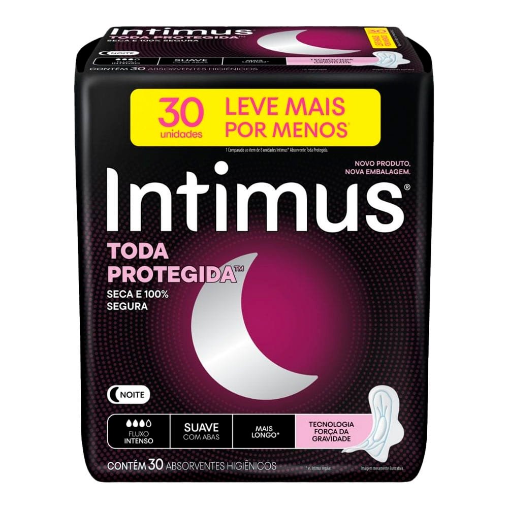 Absorvente Noturno Intimus Cobertura Suave Com Abas - Embalagem com 30 Unidades