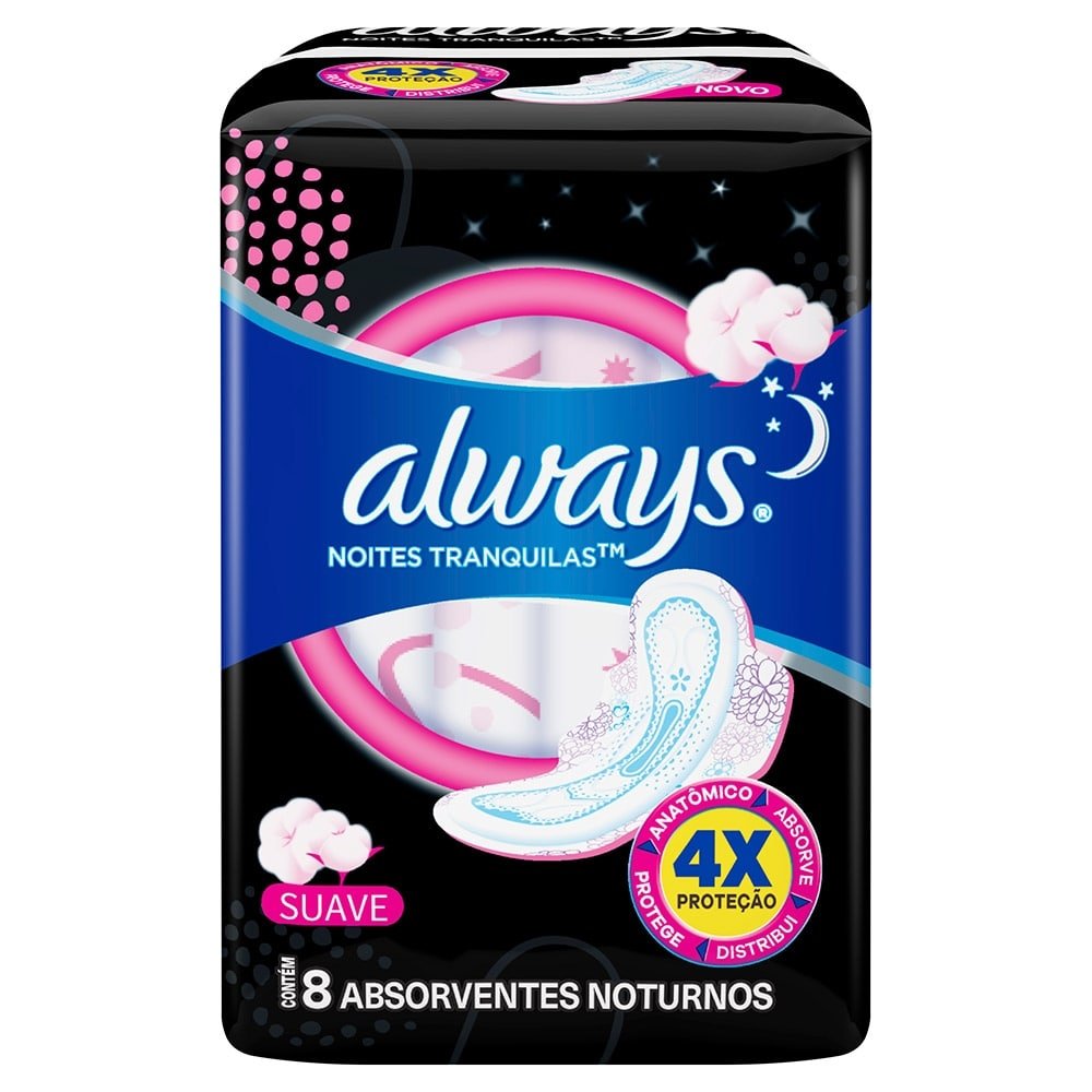 Absorvente Always Noturno Suave com Abas - Embalagem com 8 Unidades