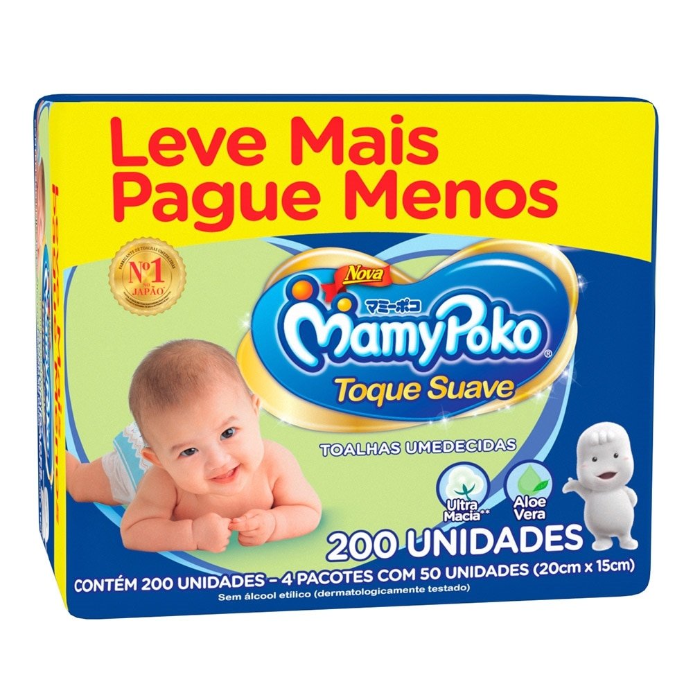 Toalhas Umedecidas MamyPoko Toque Suave - Pacote com 200 Toalhas