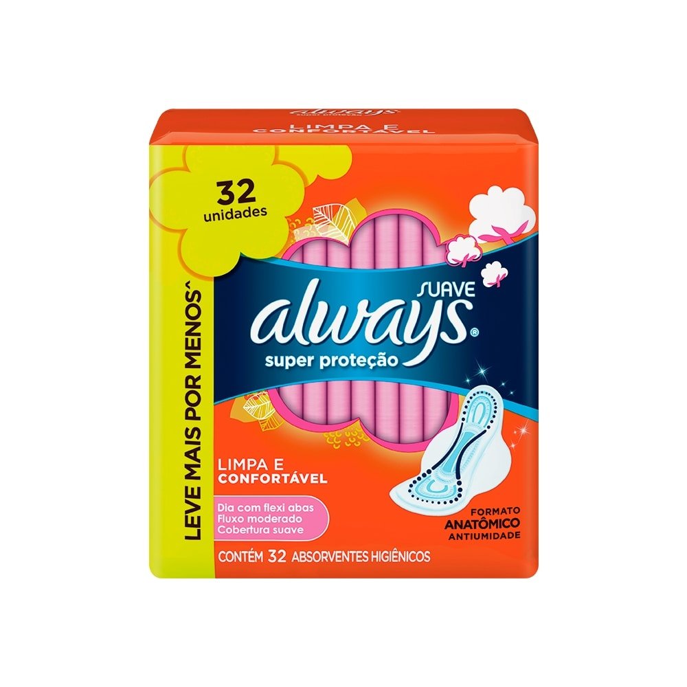Absorvente Always Super Proteção Suave Com Abas - Embalagem c/ 32 Unidades