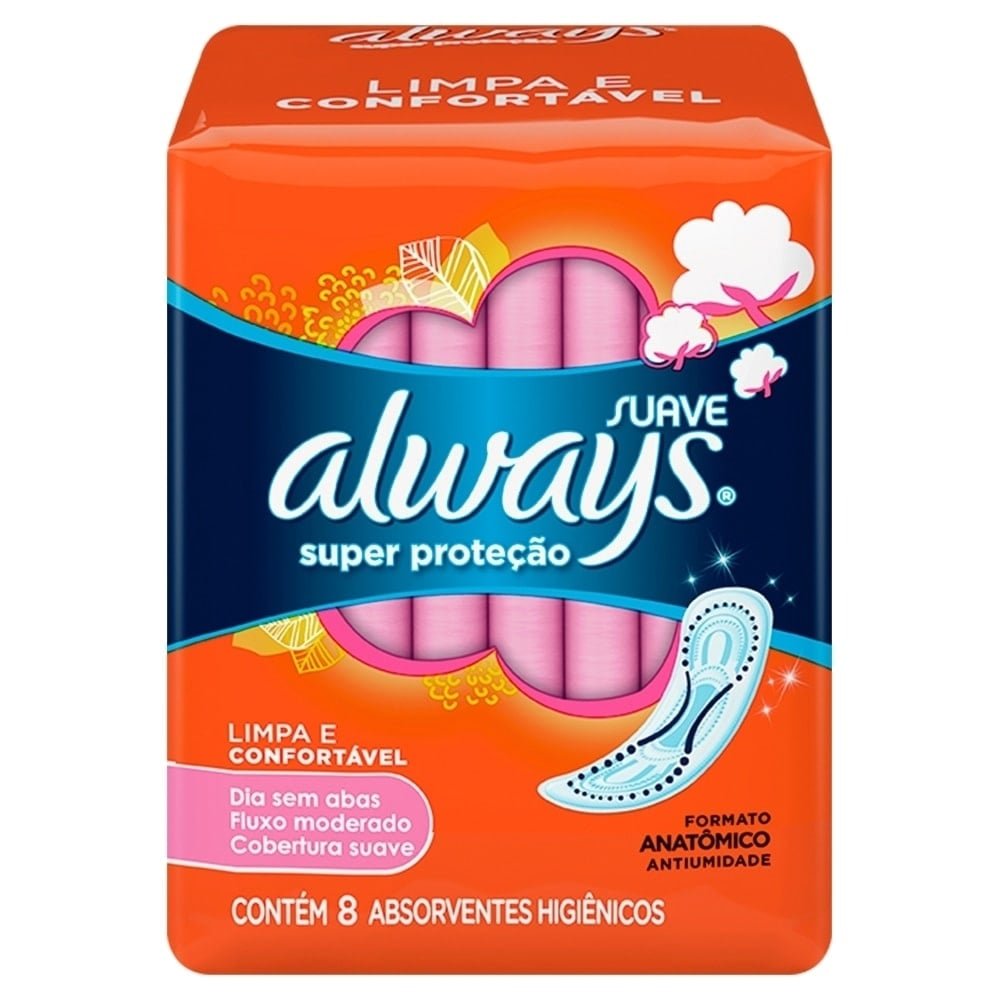 Absorvente Always Básico Cobertura Suave sem Abas - Embalagem com 8 Unidades