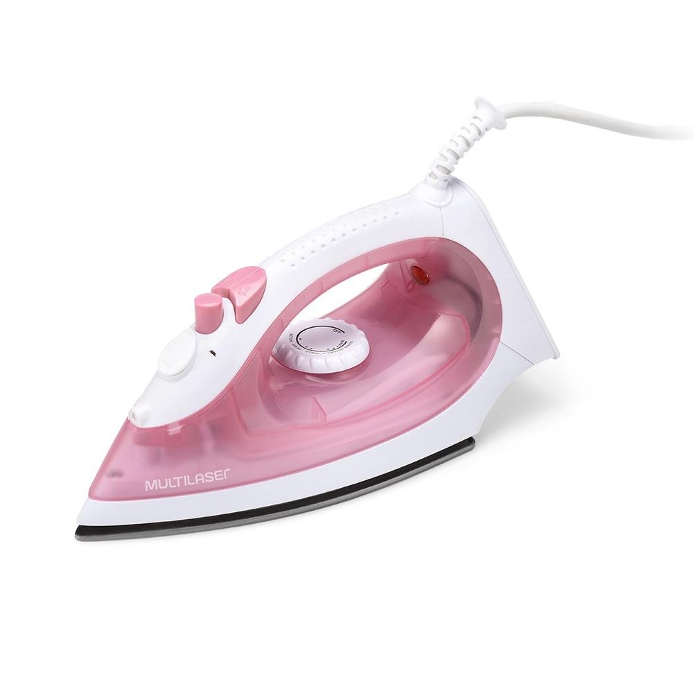 Ferro de Passar Roupa a Vapor Multilaser 127V-1200W Branco/Rosa