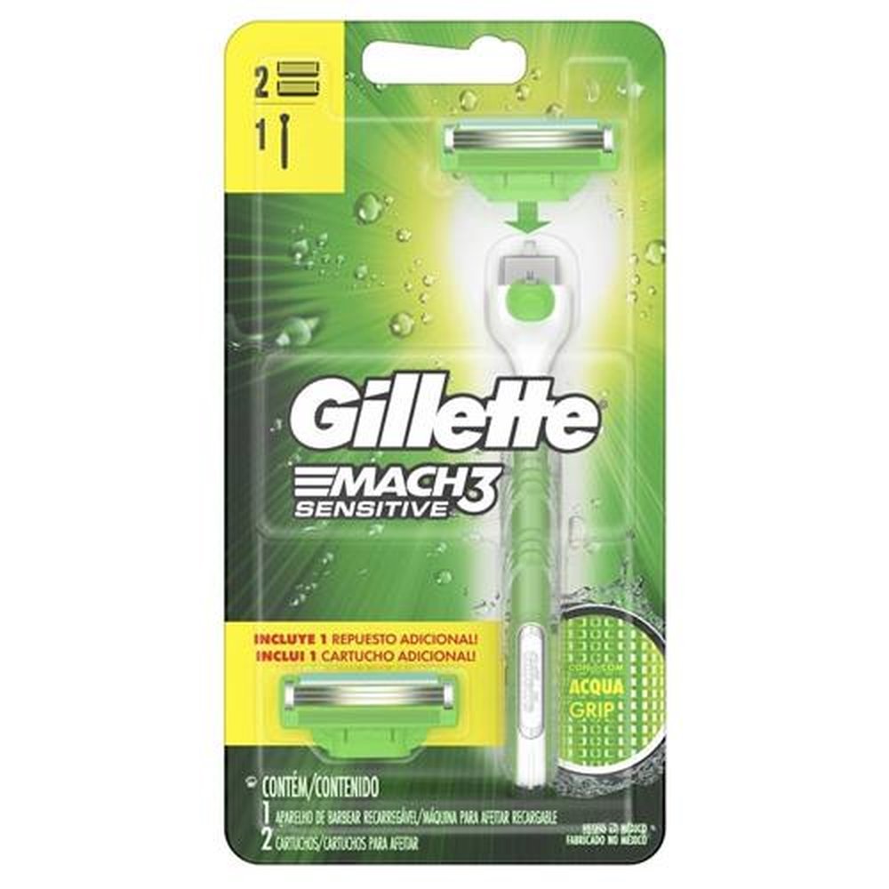 Aparelho para Barbear Gillette Mach3 Aqua-Grip Sensitive + 2 Cargas