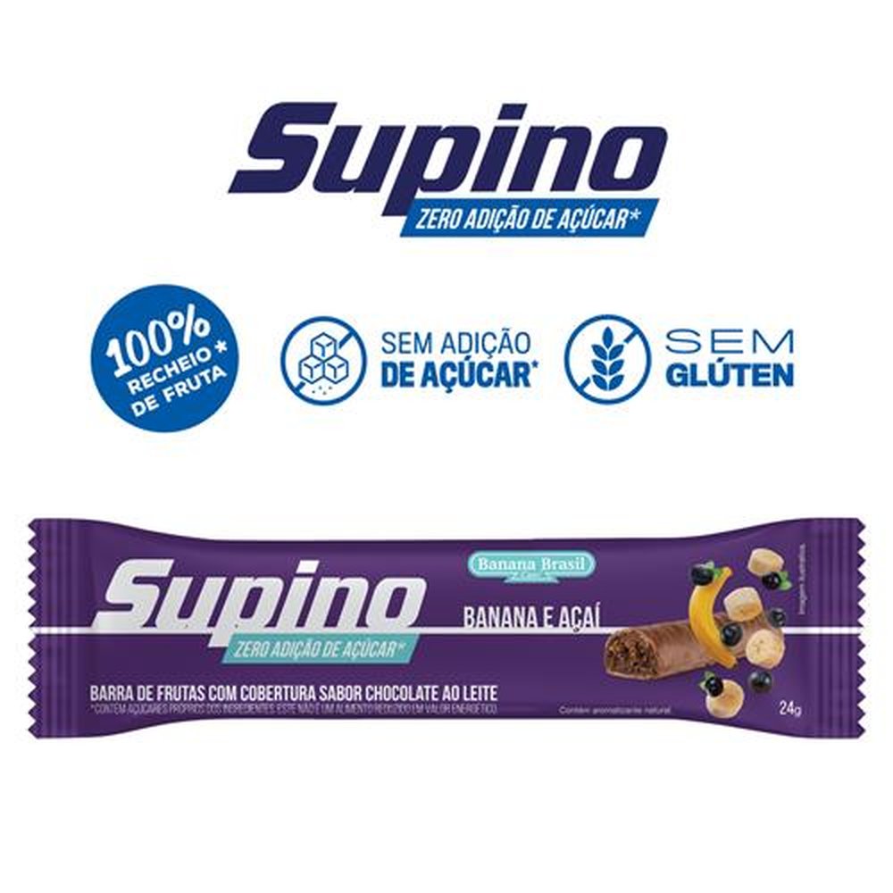 Barra de Frutas - Supino - Zero Calorias - Banana e Açaí 24g - Display com 16 unidades