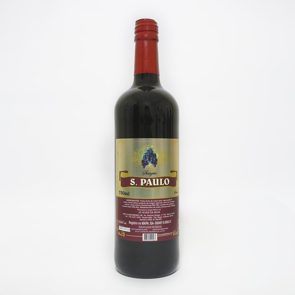 Sangria S.Paulo 750 ml Vidro - Embalagem Contém 12 unidades