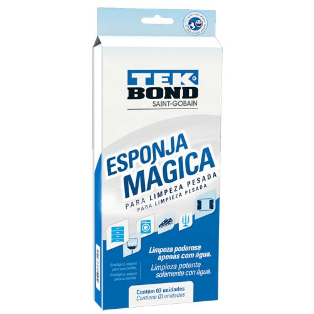 Esponja Mágica de Limpeza Pesada Tekbond Branca - Embalagem com 2 Unidades
