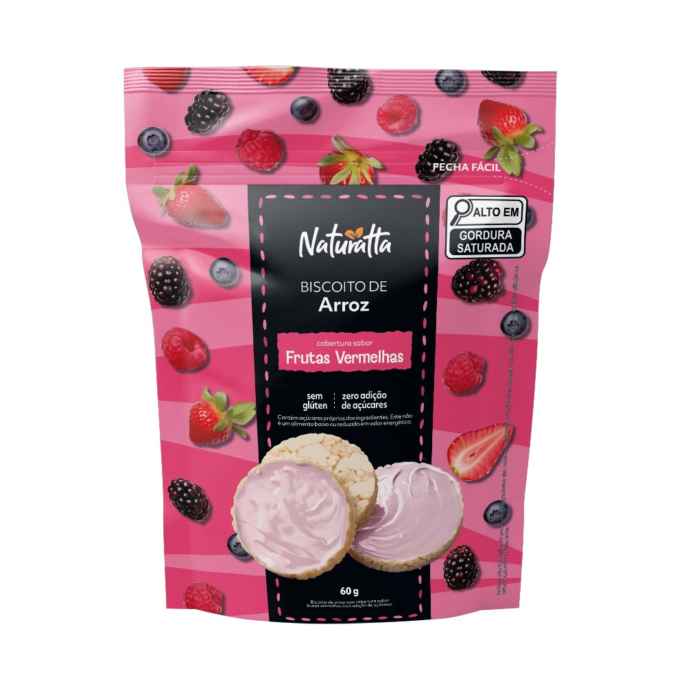 Naturatta Biscoito Arroz Coberto Frutas Vermelha 60G Caixa Com 24 Unidades