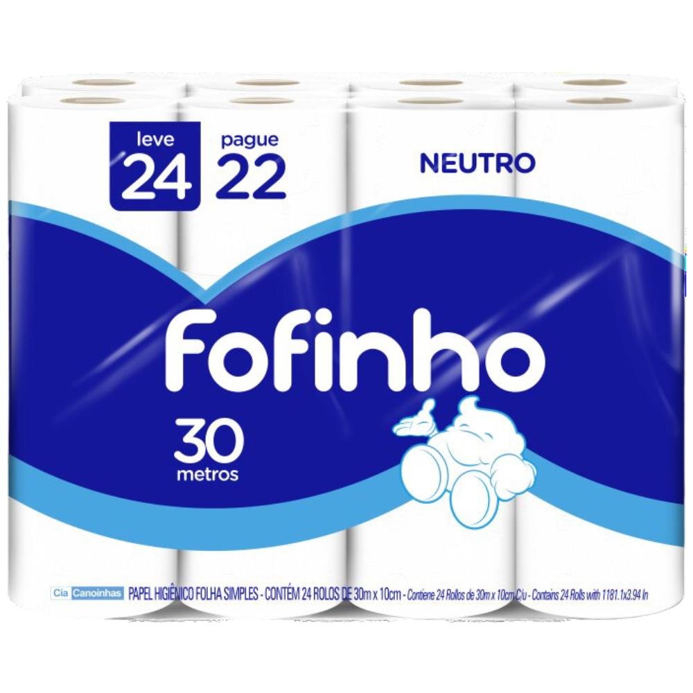 Papel Higiênico Folha Simples Neutro 24 Rolos Fofinho