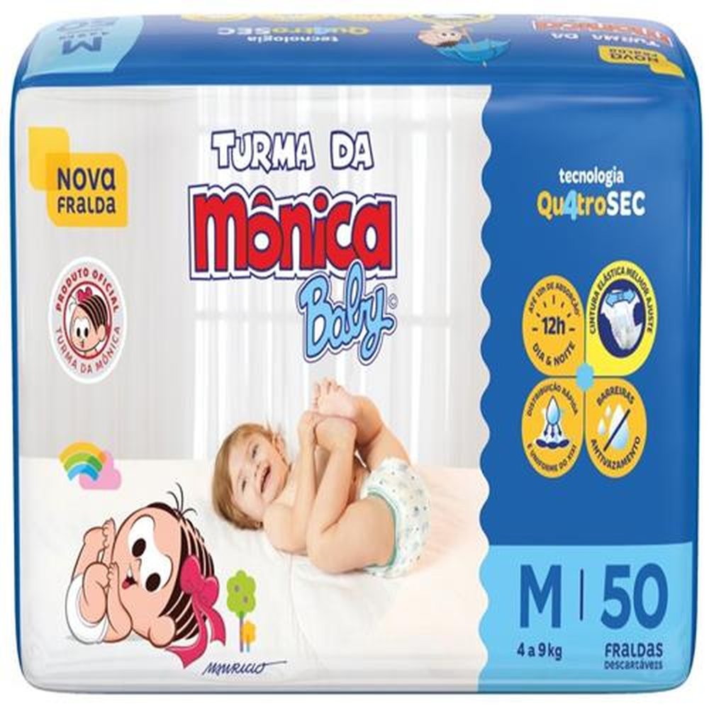 Fralda Turma da Mônica Mega M 4 Pacotes Com 50 Unidades