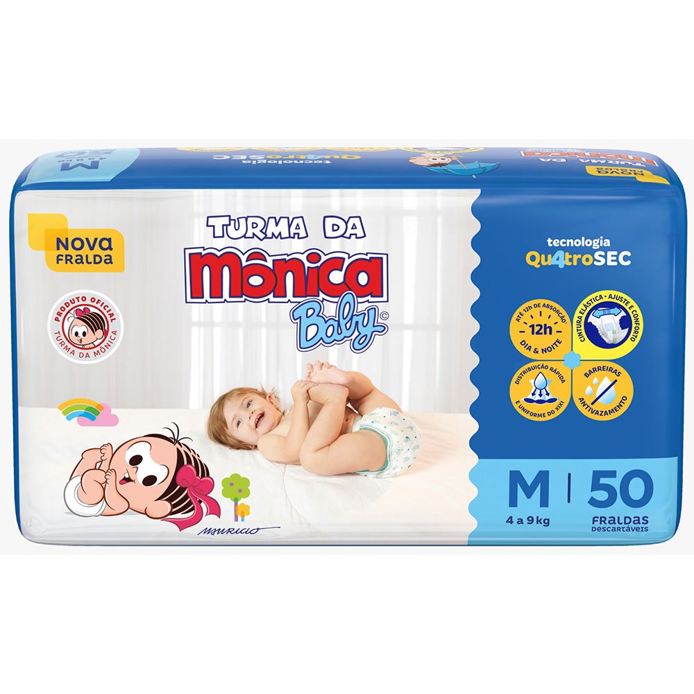 Fralda Turma da Mônica Mega M 4 Pacotes Com 50 Unidades