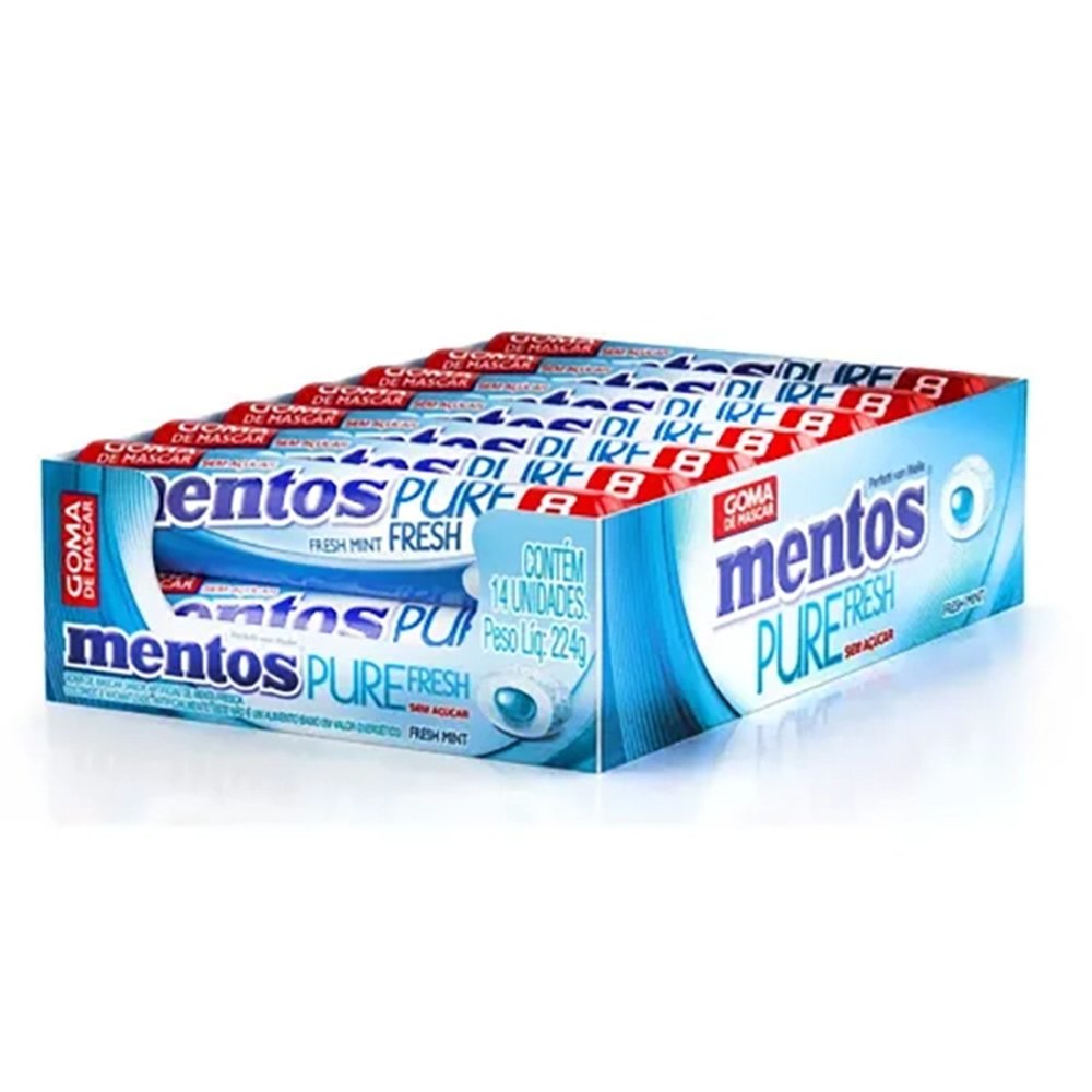 Chiclete Mentos Pure Fresh Mint Stick - Caixa com 14 Unidades