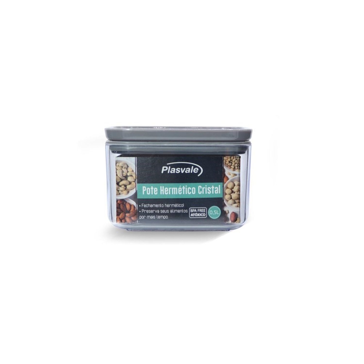 Pote Plástico 500mL Quadrado Hermético Cristal Plasvale