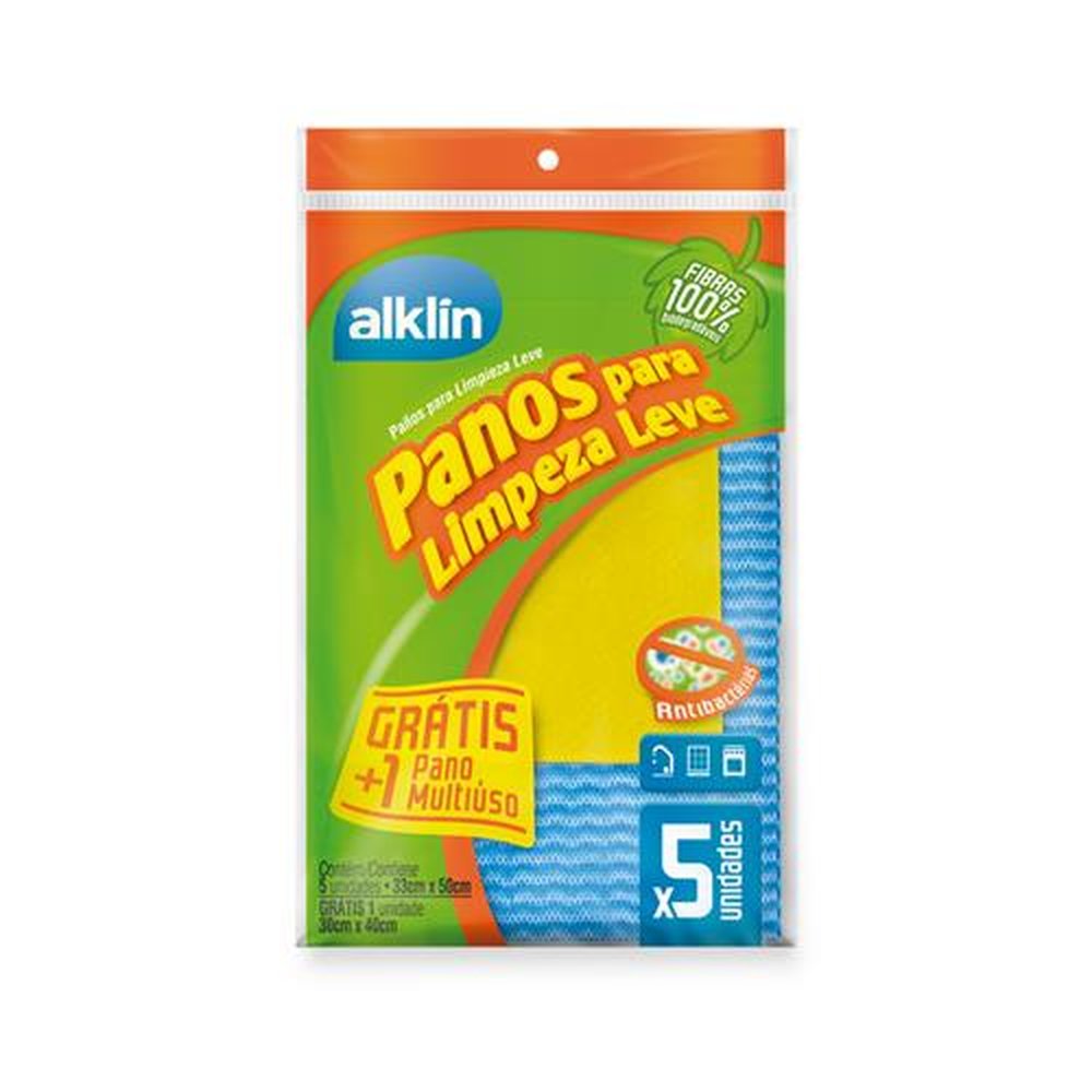 Pano Limpeza Leve 33x50 Azul com 5 unidade grátis 1 pano multiuso - Marca Alklin