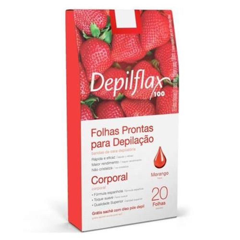 Folhas Prontas para Depilação Corporal Depilflax 20 Folhas Morango